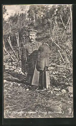 AK deutscher Soldat mit franz. Wurfmine Schusterschemel