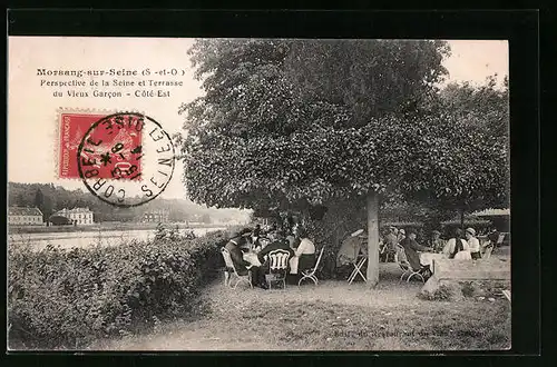 AK Morsang-sur-Seine, Perspective de la Seine et Terrasse du Vieux Garcon