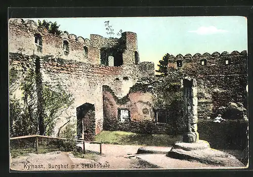 AK Hermsdorf, Burg Kynast, Burghof mit Staubsäule