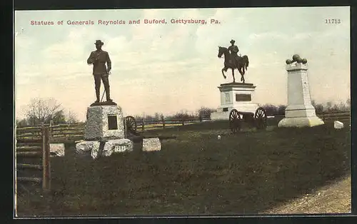 AK Gettysburg, PA, Statues of Generals Reynolds and Buford