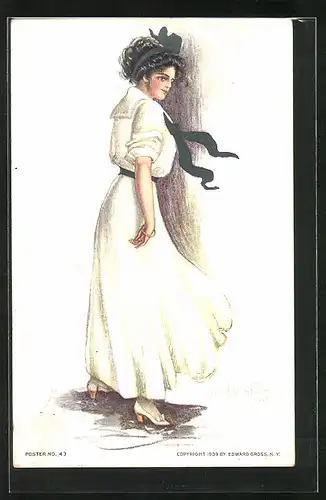 Künstler-AK sign. Pearle Eugenia Fidler: Junge Frau im weissen Kleid mit Schleife im Haar