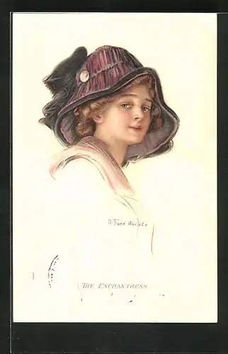 Künstler-AK sign. R. Ford Harper: Junges Mädchen mit Hut, The Enchantress