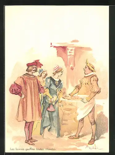 Künstler-AK sign. A. Robida: Bäcker preist seine Brote an