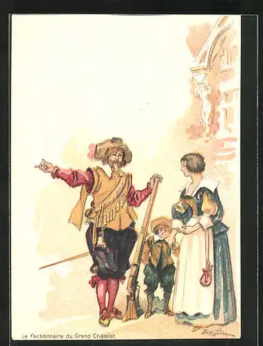 Künstler-AK sign. A. Robida: Soldat zeigt Mutter und Sohn den Weg