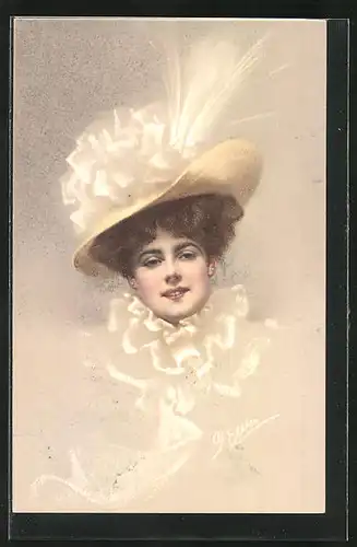 Künstler-AK sign. Ellka: Junge Dame mit Hut