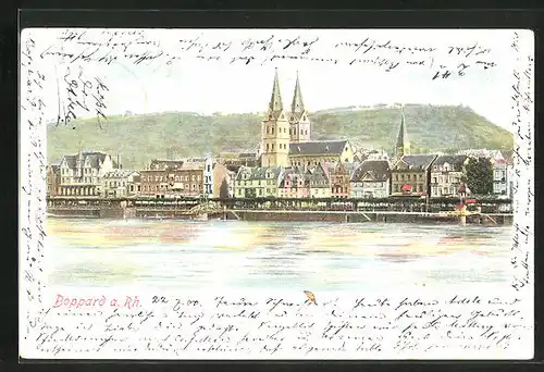 AK Boppard / Rhein, Panorama vom Wasser aus gesehen