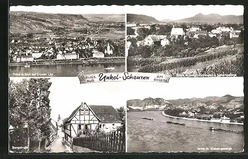 AK Unkel-Scheuren, Ortsansicht mit Blick auf Erpeler Ley, Ortsansicht mit Siebengebirge, Bergstrasse, Rheinpartie