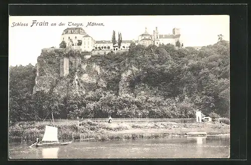 AK Frain a. d. Thaya, Uferpartie, Blick zum Schloss