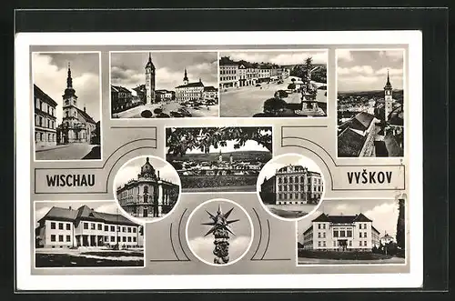 AK Wischau / Vyskov, Ortsansicht, Blick zur Kirche, Strassenpartie