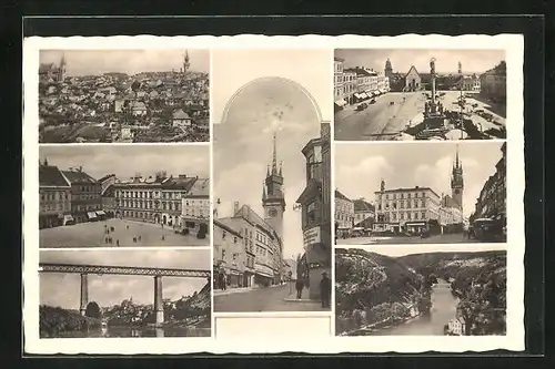 AK Znaim, Ortsansicht, Kirche, Flusspartie und Brücke