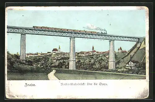 AK Znaim, Nordwestbahnbrücke über die Thaya