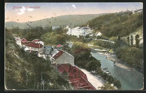 AK Brünn / Brno, Steinmühle aus der Vogelschau