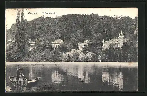 AK Brünn / Brno, Schreibwald, Seepartie mit Ruderboot