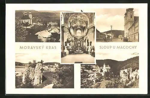 AK Sloup, Ortsansicht, Wallfahrtskirche mit Innenansicht