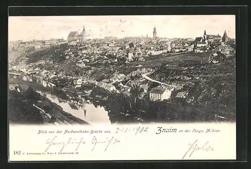 AK Znaim, Blick von der Nordwestbahn-Brücke