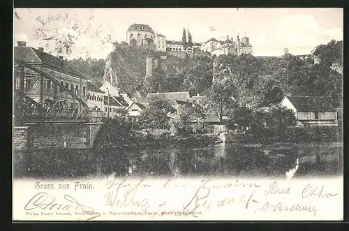 AK Frain a. d. Thaya, Ortsansicht, Flusspartie mit Brücke