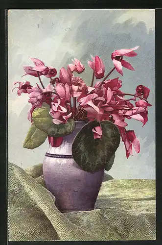 Künstler-AK Photochromie Nr.744: Vase voller Alpenveilchen