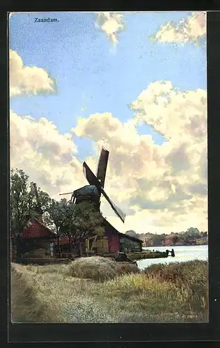 Künstler-AK Photochromie Nr.2948: Zaandam, Ortsansicht mit Windmühle