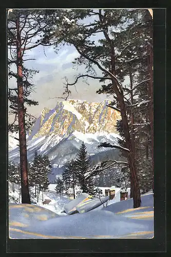 Künstler-AK Photochromie Nr.2930: Winterliche Landschaft mit den Bergen