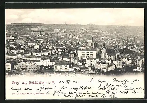 AK Reichenbach i. V., Gesamtansicht aus der Vogelschau