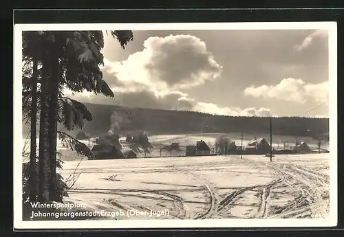 AK Ober-Jugel, Winterliche Ortsansicht aus der Ferne