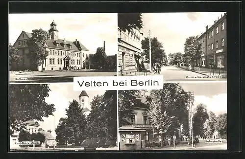 AK Velten, Rathaus, Karl-Marx-Strasse, Gustav-Gersinski-Strasse, Bahnstrasse