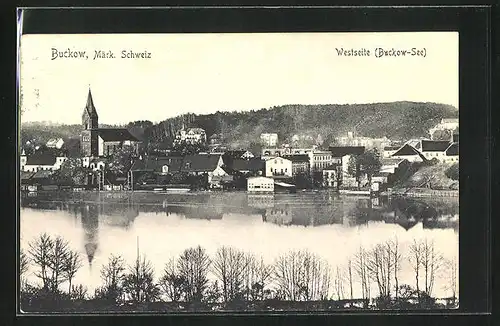 AK Buckow i. Märk. Schweiz, Blick über den See zur Westseite vom Ort