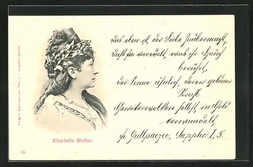 AK Dichterin Charlotte Wolter im Portrait