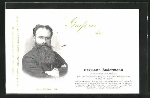 AK Schriftsteller & Dichter Hermann Sudermann stattlich im Portrait