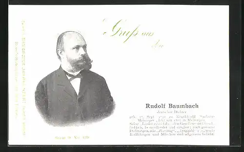 AK Deutscher Dichter Rudolf Baumbach im Portrait