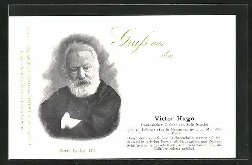AK Französischer Dichter & Schriftsteller Victor Hugo im Portrait