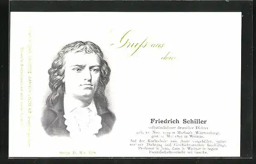 AK Friedrich Schiller im Portrait, volkstümlicher deutscher Dichter