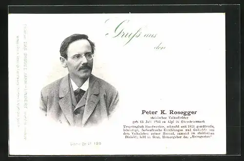 AK Steirischer Volksdichter Peter K. Rosegger im Portrait