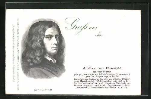 AK Lyrischer Dichter Adalbert von Chamisso im Portrait