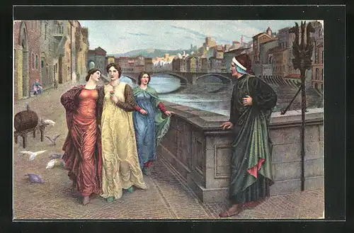 AK Dichter Dante mit Beatrice in Florenz