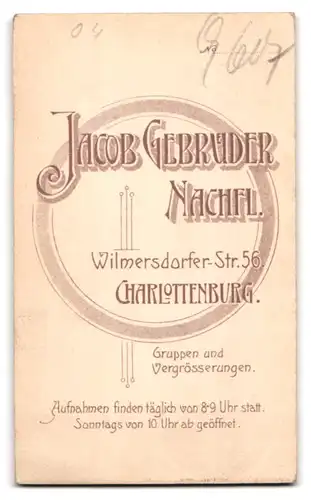 Fotografie Gebrüder Jacob, Berlin-Charlottenburg. Wilmersdorfer Strasse 56, Dame im Kleid mit Stickerei