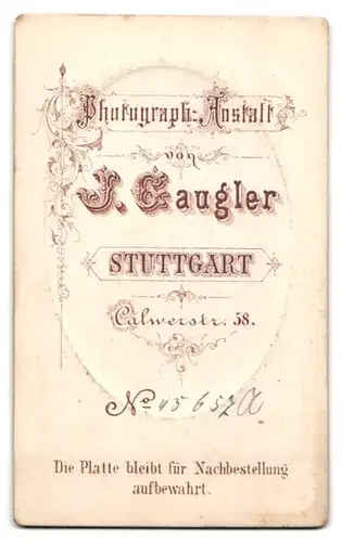 Fotografie J. Gaugler, Stuttgart, Calwerstrasse 58, Mann mit Mittelscheitel