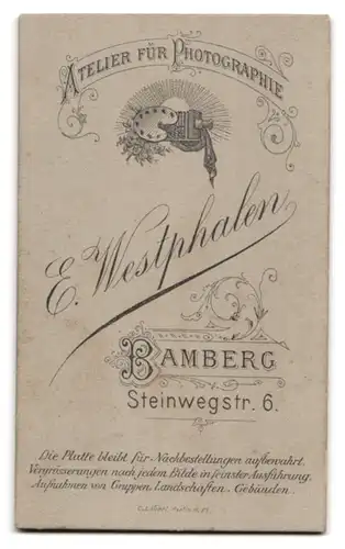 Fotografie E. Westphalen, Bamberg, Steinwegstrasse 6, Herr mit Schnauzbart in Uniform
