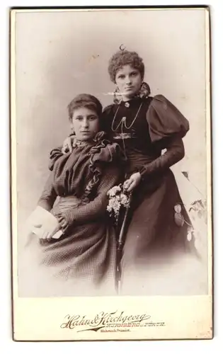 Fotografie Hahn & Kirchgeorg, Nürnberg, Vestnertorgraben 47, Portrait zwei junge Damen in Kleidern