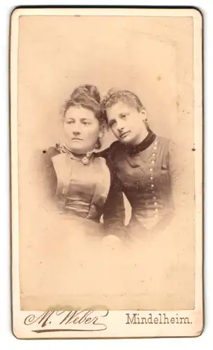 Fotografie M. Weber, Mindelheim, Portrait zwei junge Damen in Kleidern