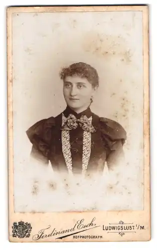 Fotografie Ferdinand Esch, Ludwigslust i /M., Breite Str. 3, Portrait junge Dame mit zurückgebundenem Haar