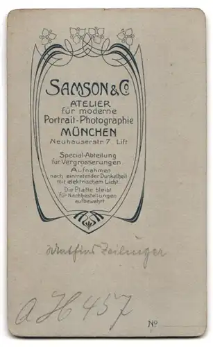 Fotografie Samson & Co., München, Neuhauserstrasse 7, Bürgerlicher Herr mit Schnauzbart