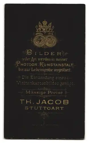 Fotografie Th. Jacob, Stuttgart, Bürgerlicher Heer mit Brille und zeitgenössischer Kleidung