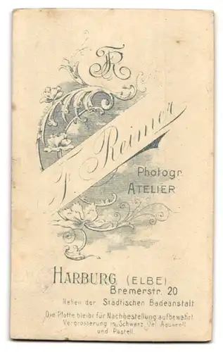 Fotografie F. Reimer, Harburg a. Elbe, Bremerstrasse 20, Mädchen im Kleid und Knabe im Matrosenanzug