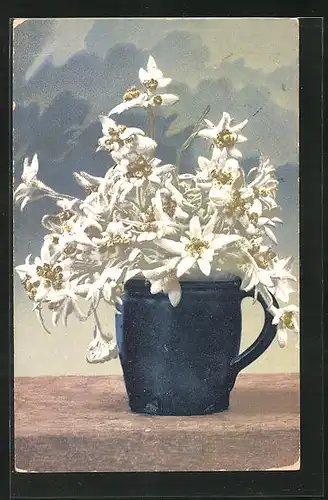 Künstler-AK Photochromie Nr. 734: Steingutgefäss mit Edelweiss