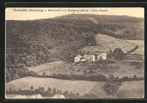 AK Schneeberg im sächs. Erzgeb., Heimstätte Gleesberg und Köhlerturm a. d. Gleesberg