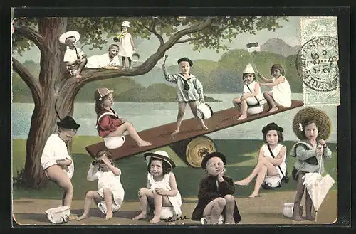 AK Kinderalltag auf dem Pott, Toilettenhumor