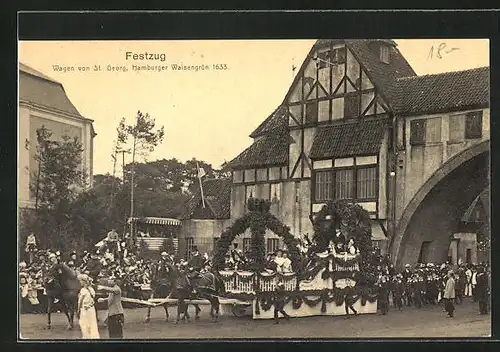 AK Hamburg, 16. Deutsches Bundesschiessen 1909, Festzug, Wagen von St. Georg