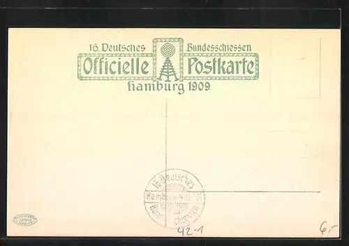 AK Hamburg, 16. Deutsches Bundesschiessen 1909, Festzug, Wagen von St. Georg