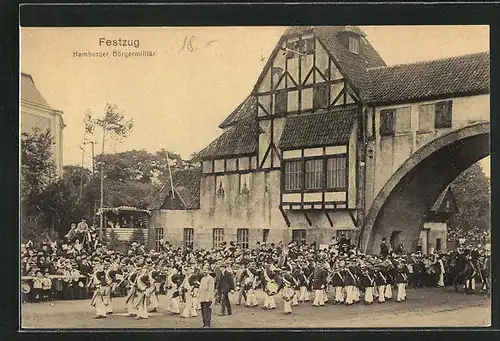 AK Hamburg, 16. Bundesschiessen 1909, Festzug, Hamburger Bürgermilitär